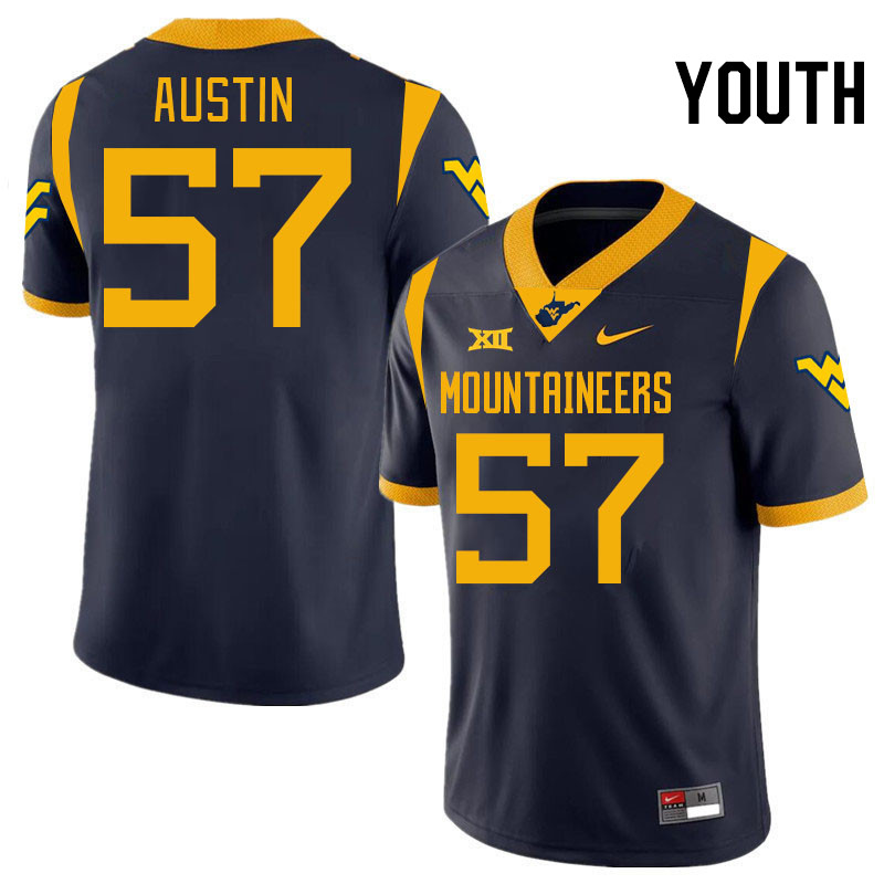 Youth #57 Lucas Austin West Virginia Mountaineers College 2024 New Uniforms Football Jerseys Stitche